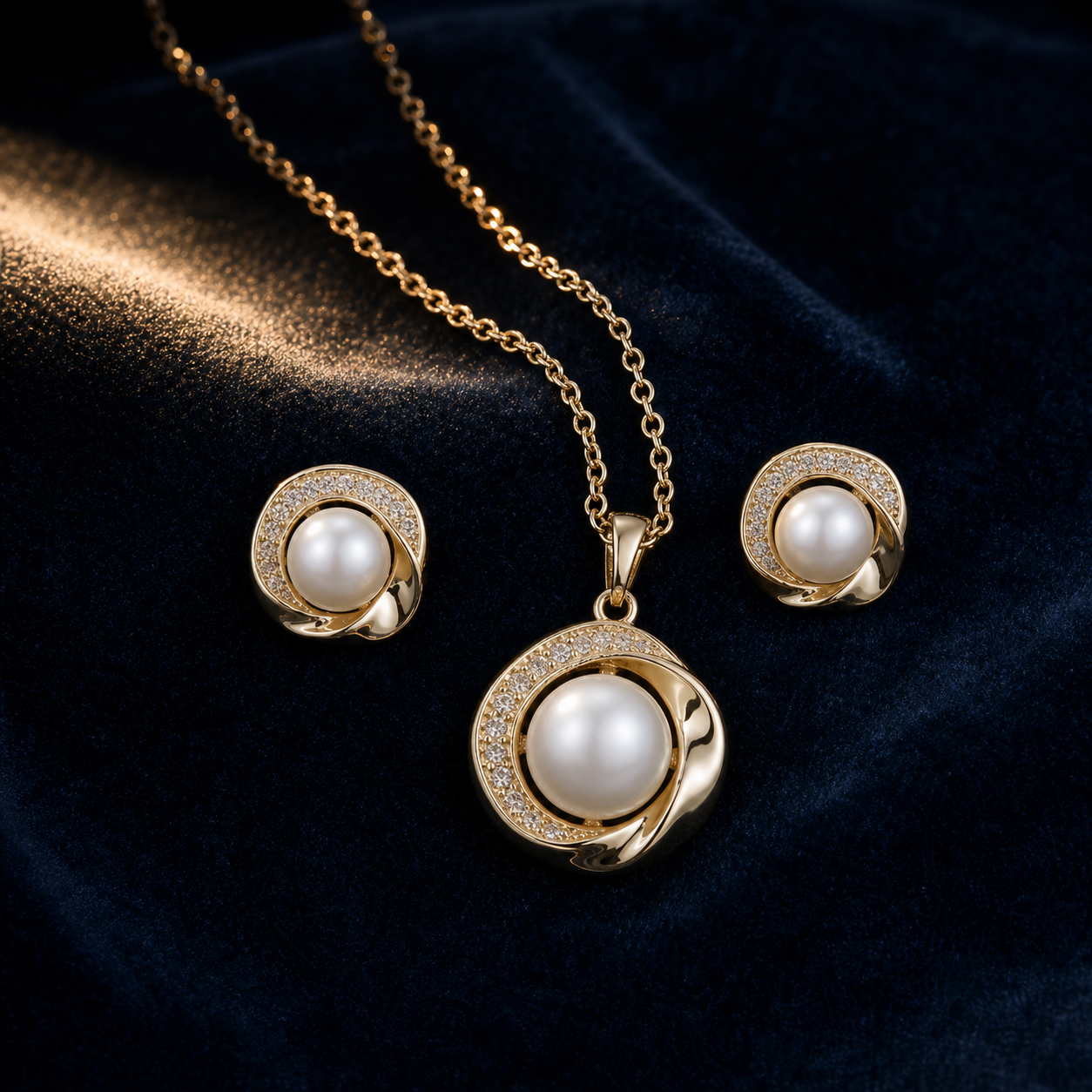 Lumière Halo Schmuckset auf dunkelblauem Samt