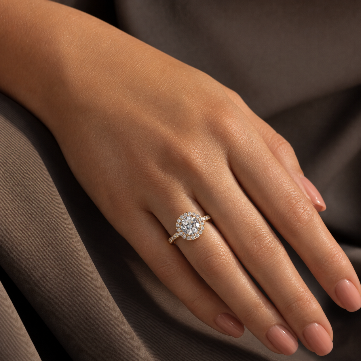 Solène Halo Ring natürlich an einer Hand getragen